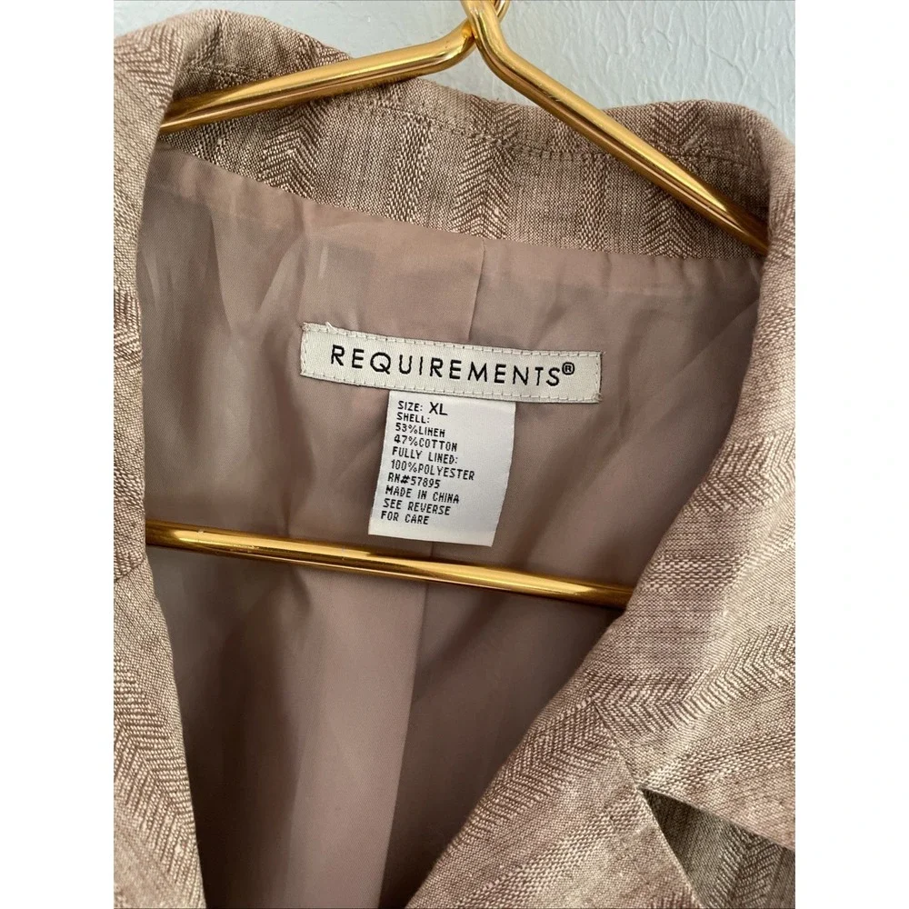 Vintage Y2k 90s Linen Blend All Season  Herringbone Tan Blazer Jacket Pintuck XL